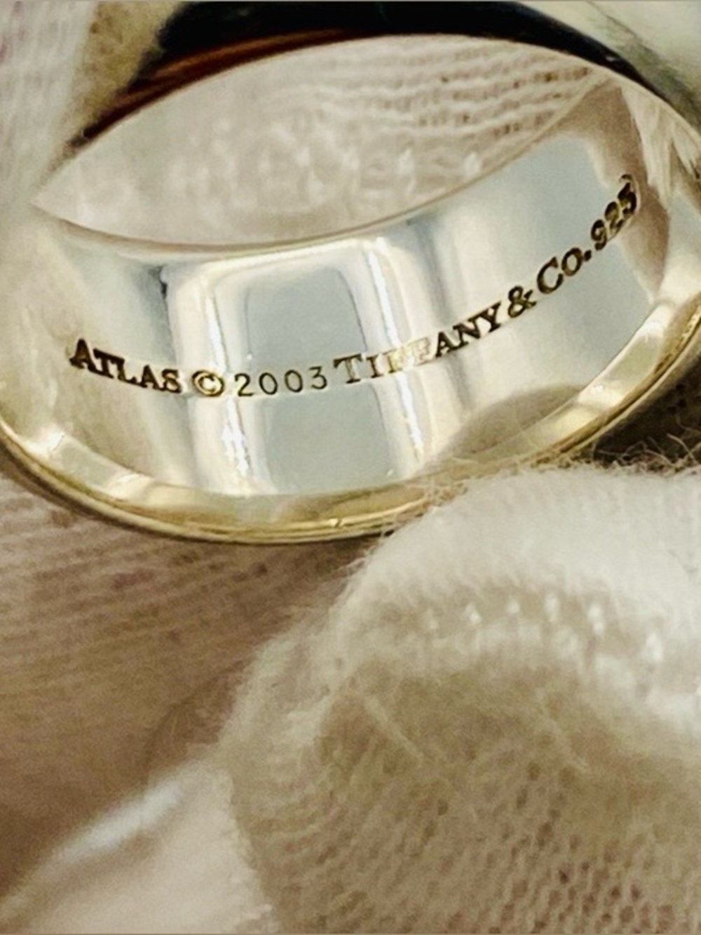 Tiffany & Co. Atlas 2003 Wide Band Ring Sterling Silver 925 Size US 4.5 W/Pouch - Picture 10 of 11
